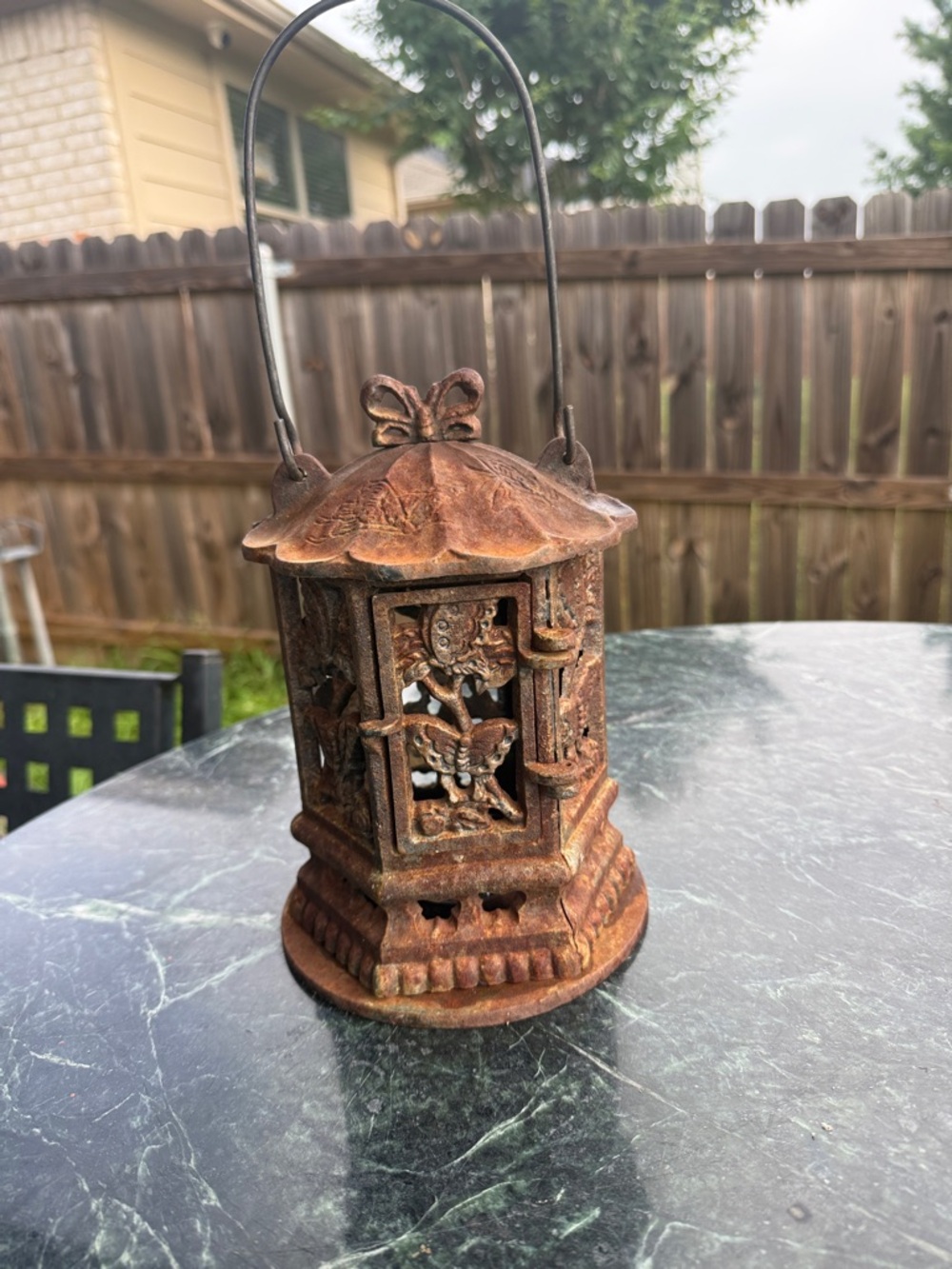 Japanese Rustic Butterfly Cast Iron Lantern - Brown